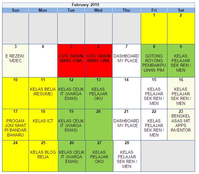 jadual februari 2019