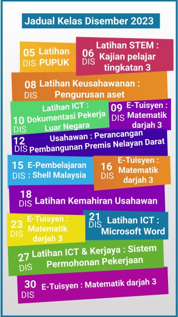 jadual kelas disember 2023